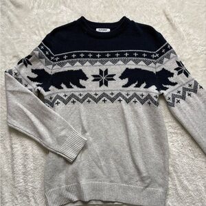 Old Navy Men's Navy and Gray Bear Crewneck Sweater